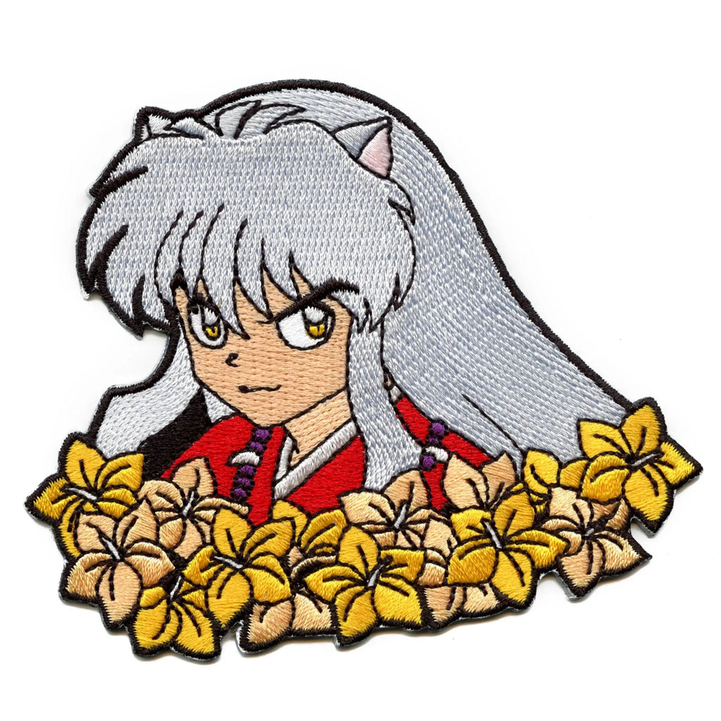 Inuyasha Demon Form Patch Yellow Flowers Headshot Embroidered Iron On 