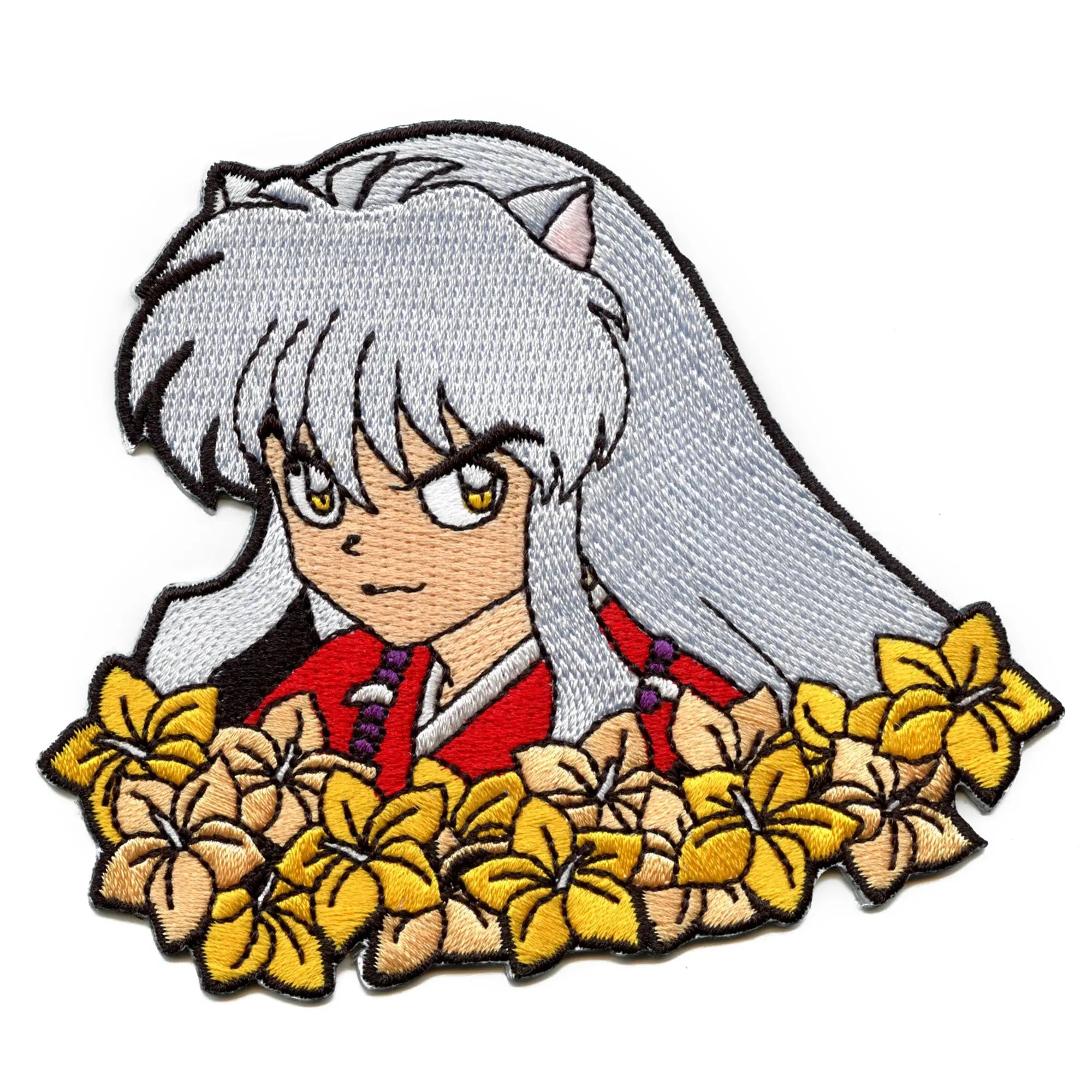 Inuyasha Demon Form Patch Yellow Flowers Headshot Embroidered Iron On 