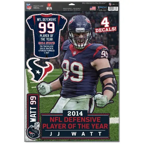 Houston Texans NFL Defensive Player of the Year Multi-Use J.J. Watt Decal 4 Pack 
