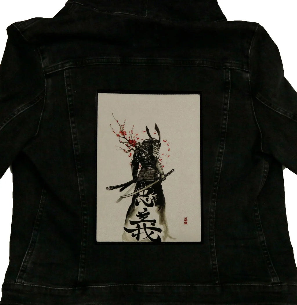 Samurai Back Patch Japanese Bushi Samurai FotoPatch Cherry Blossoms XL Embroidered Iron-on ...