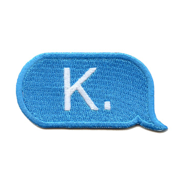 K. Blue Text Bubble Embroidered Iron On Patch 
