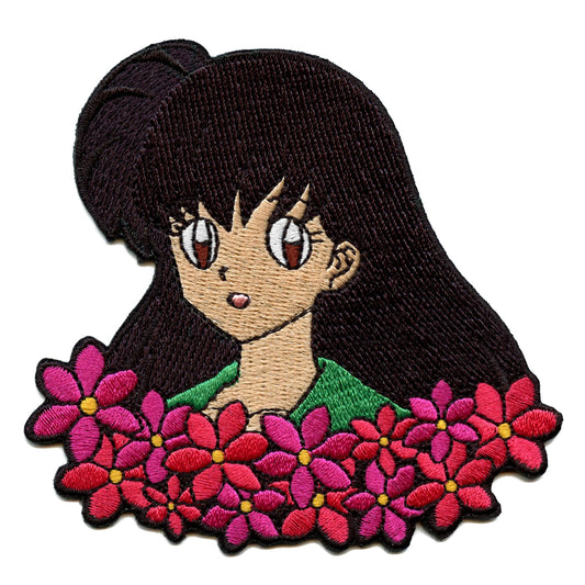 Inuyasha Kagome Patch Pink Flowers Headshot Embroidered Iron On 