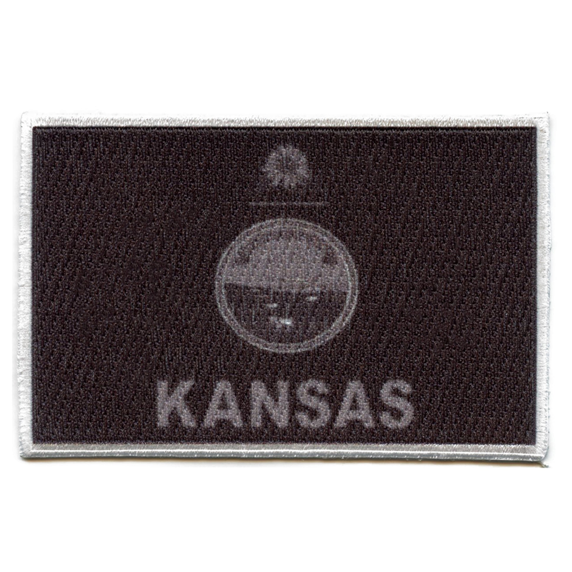 Kansas Patch State Flag Grayscale Embroidered Iron On 
