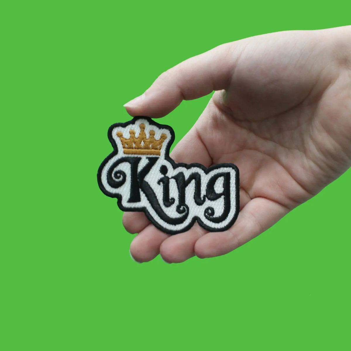 Script Crown King Script with Gold Imperial Crown Embroidered Iron on Patch – Patch ...