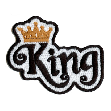 King Script with Gold Imperial Crown Embroidered Iron on Patch 
