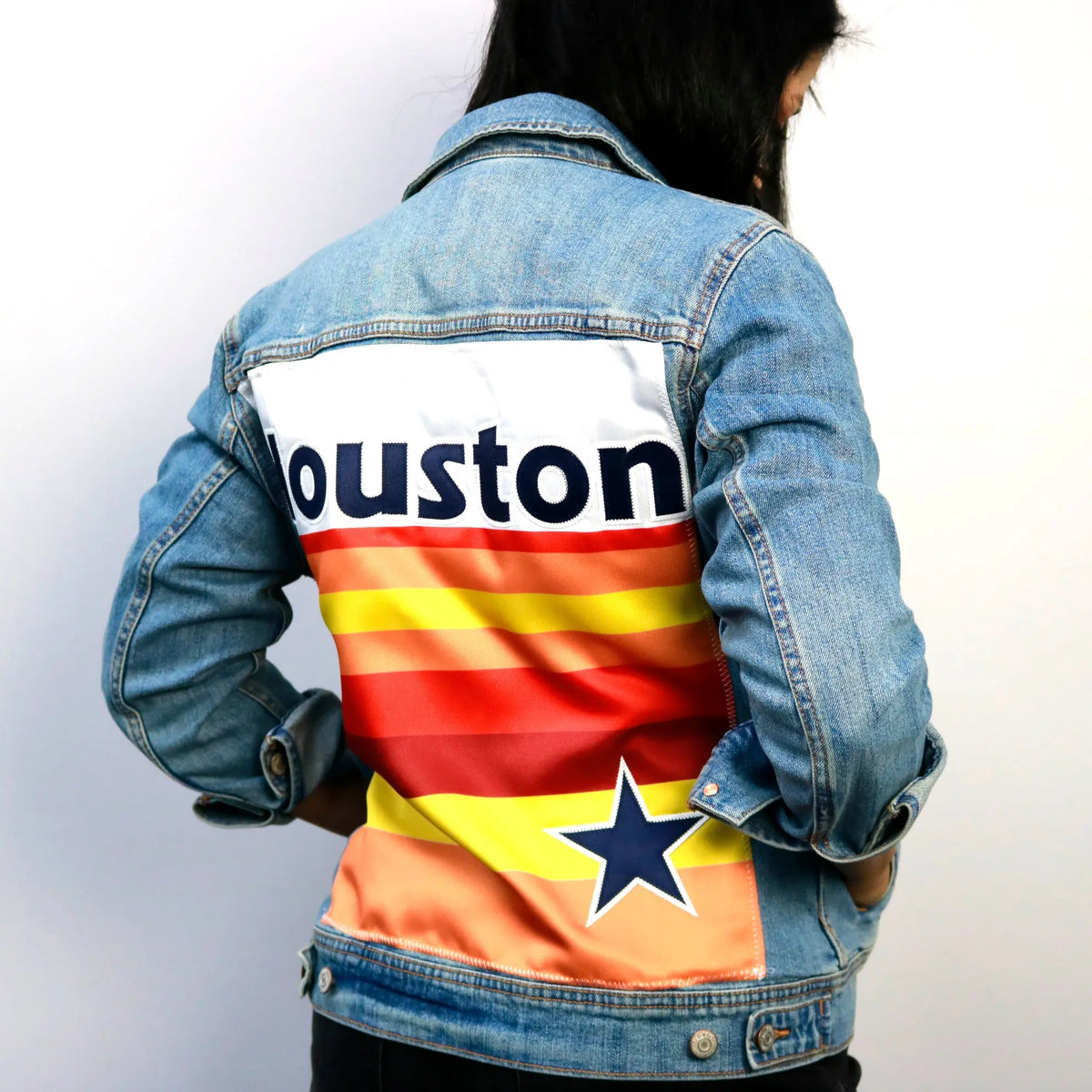 Custom Houston Baseball Team Retro Rainbow Light Denim – Patch 
