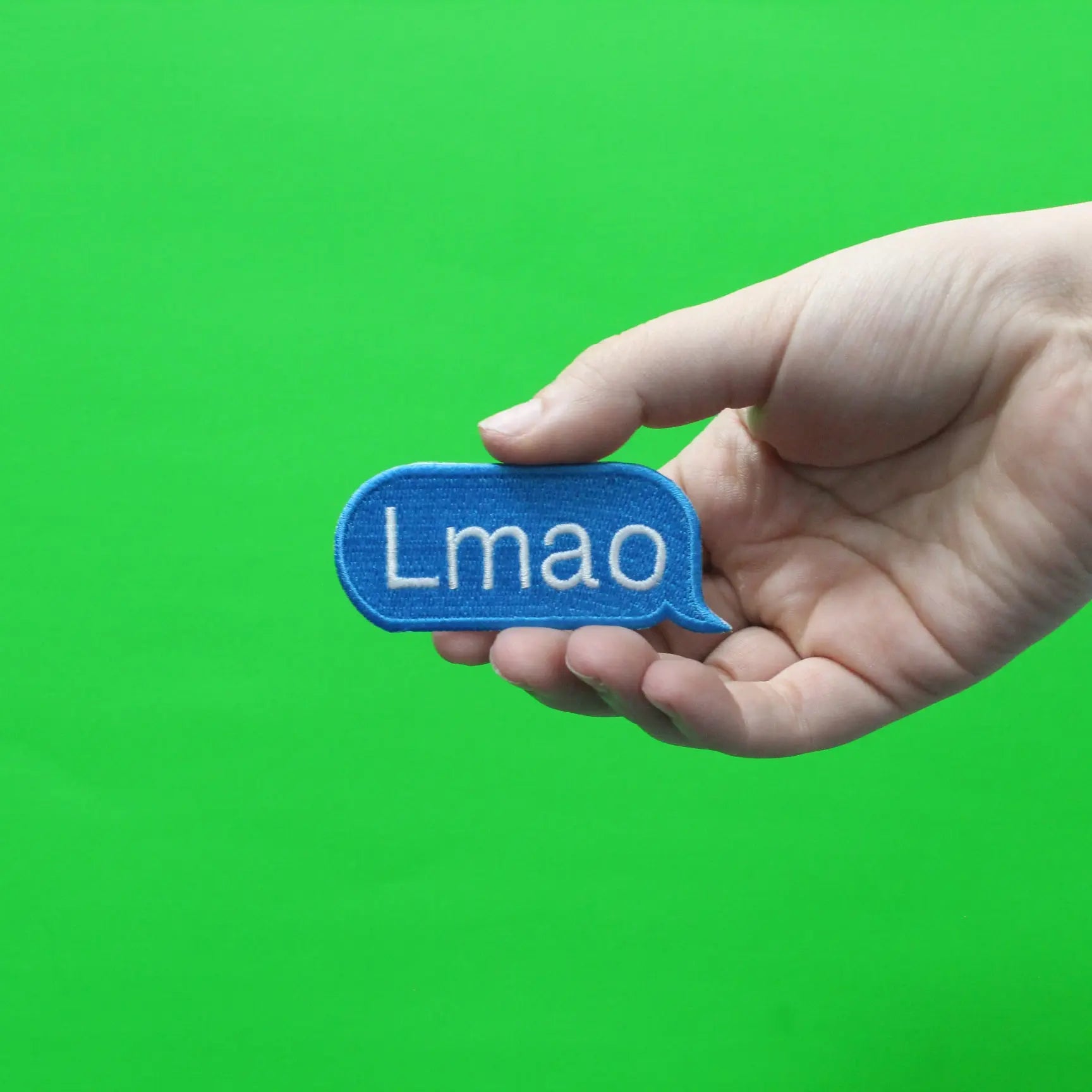 Blue Patch Script LMAO Blue Text Script Word Bubble Emoji Iron On Embroidered Patch ...