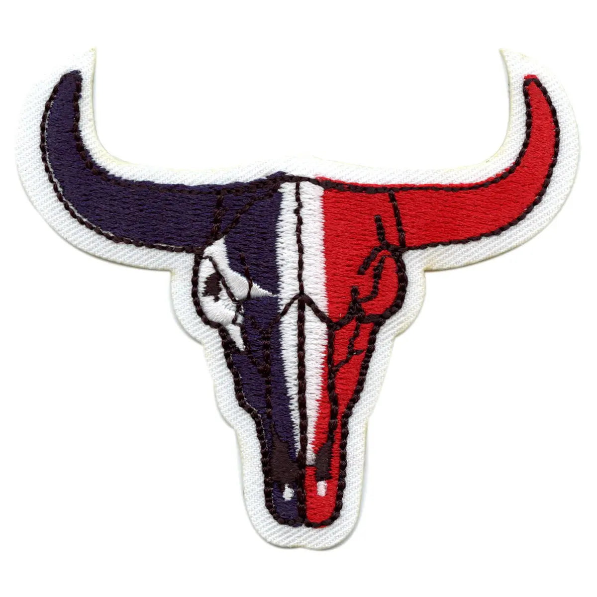 Texas Flag Longhorn Skull Embroidered Iron On Applique Patch 