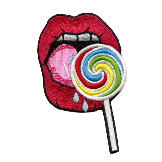 Lips Licking Lollipop Patch Iconic Artist Candy Embroidered Iron On 