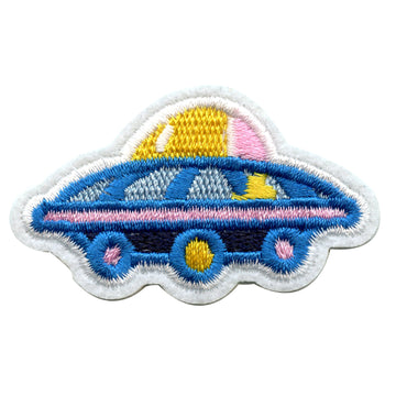 Small Blue UFO Alien Spaceship Embroidered Iron On Patch 