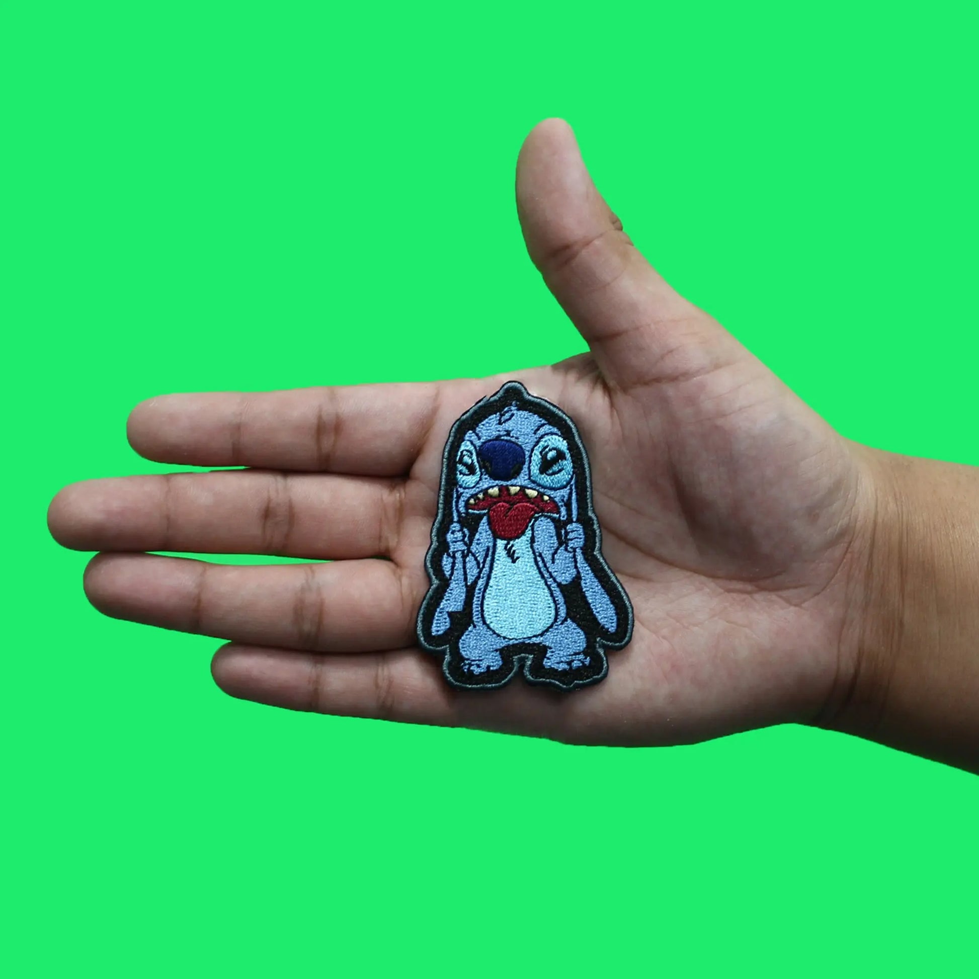 Lilo And Stitch Tongue Out Patch Blue Alien Experiment Embroidered Iron On