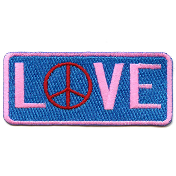Hippie Love Script With Peace Sign Embroidered Iron On Patch 