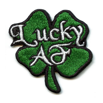 Lucky AF Four-Leaf Clover Patch Green Funny Holiday Embroidered Iron On