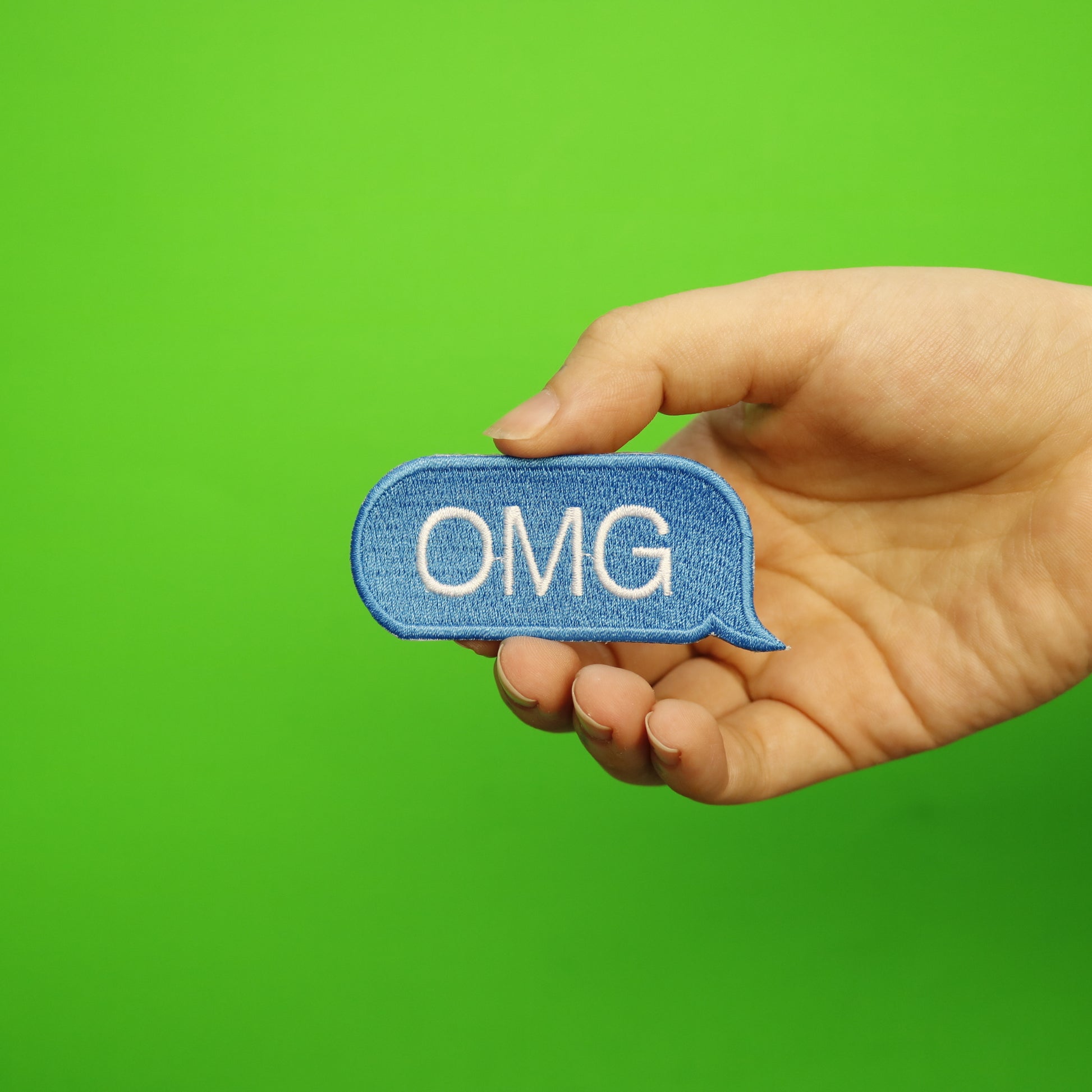 OMG Blue Text Bubble Embroidered Iron On Patch 