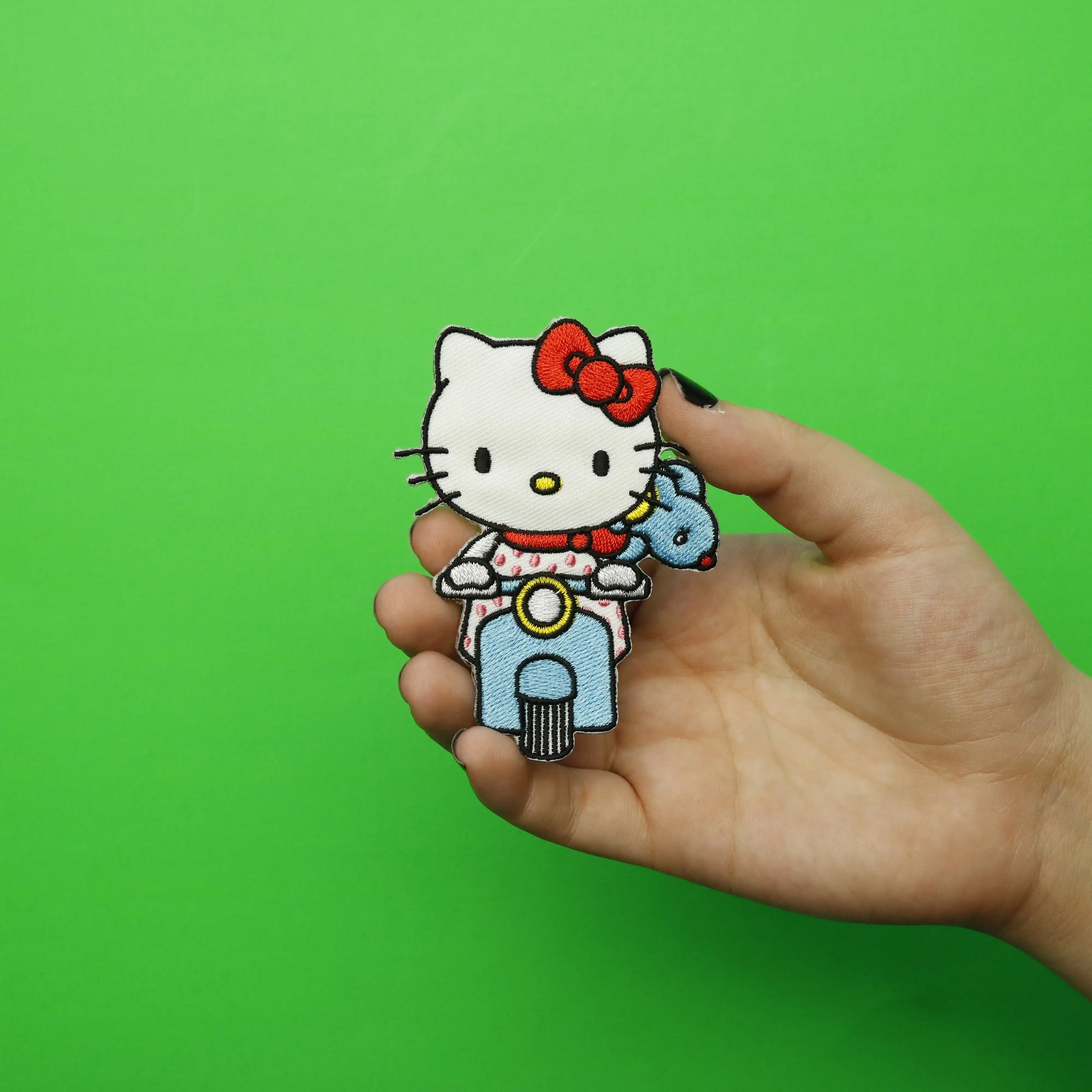 Hello Kitty Riding Blue Scooter Iron On Embroidered Patch 