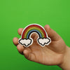 Rainbow With Clouds Emoji Embroidered Iron On Patch 