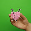 Pink Yarn Ball Heart With Knitting Needles Embroidered Iron On Patch 