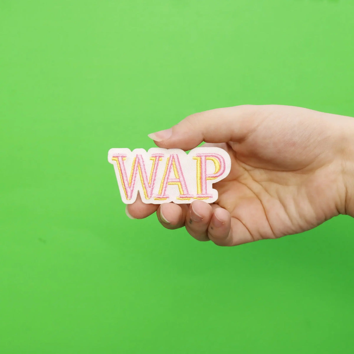 Pink And Yellow WAP Embroidered Iron On Patch – Patch Collection