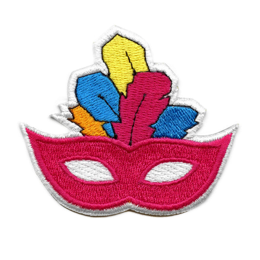 Mardi Gras Feather Mask Patch Pink Parade Embroidered Iron On 
