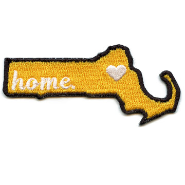 Massachusetts Home State Patch Hockey Parody Embroidered Iron On - Yellow/Back 
