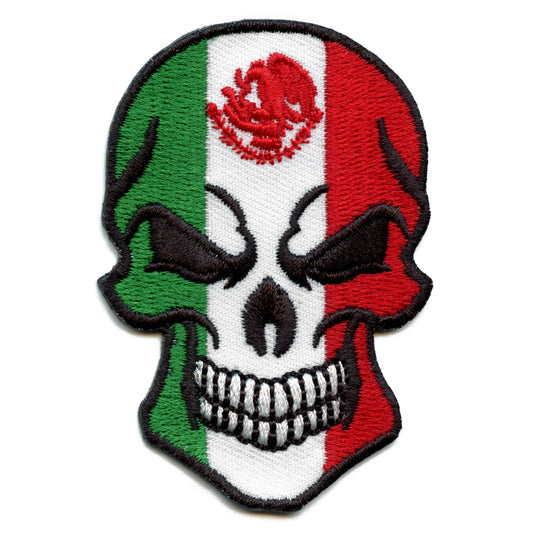 Angry Skull Patch Mexican Flag Embroidered Iron On 