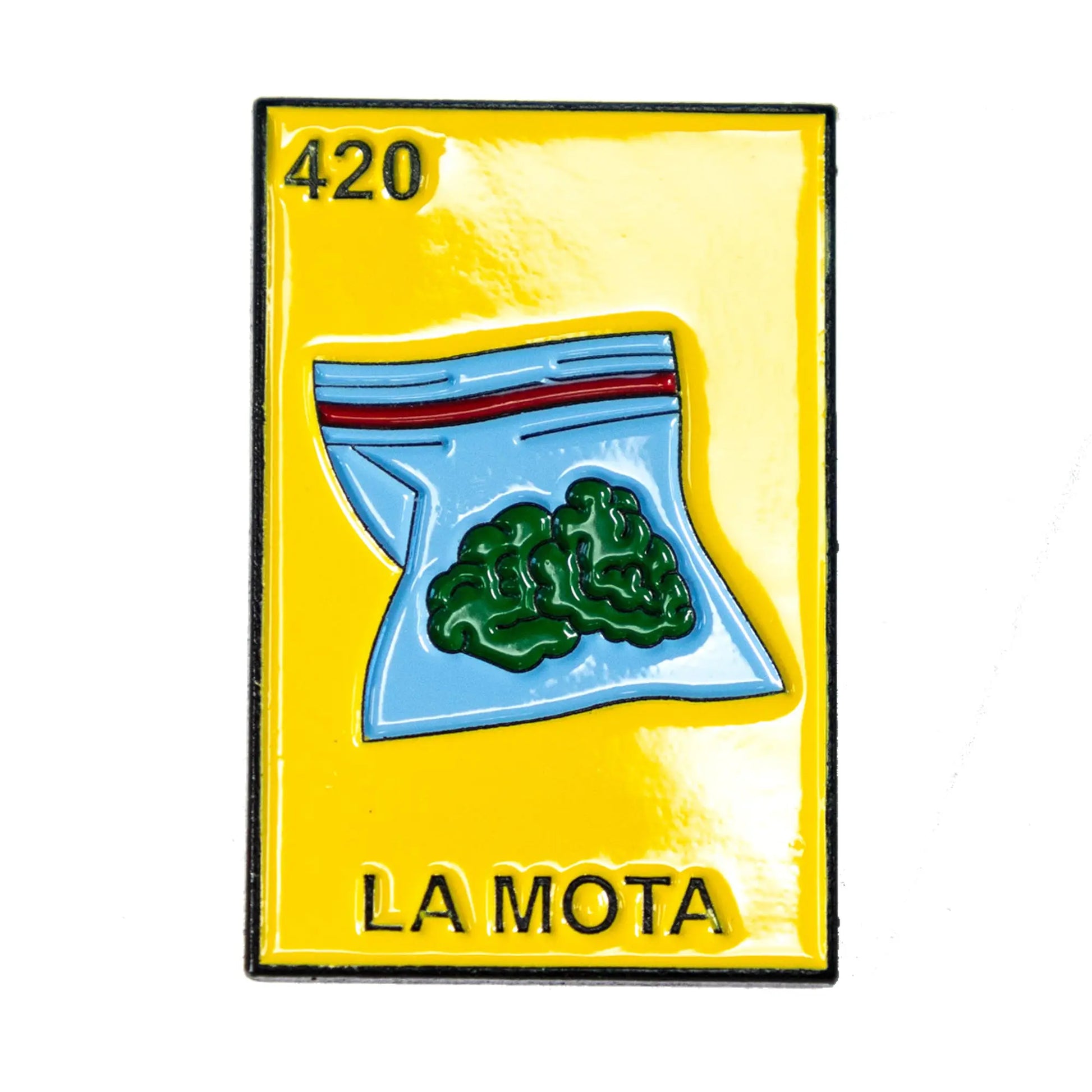 420 - La Mota Mexican Lottery Card Enamel Pin Bag Of Weed