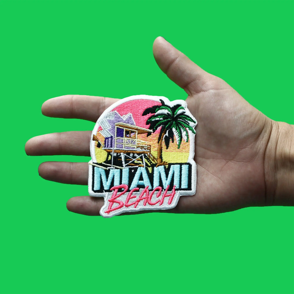 Miami Beach Florida Travel Patch Summer Lifeguard Stand Embroidered Iron On