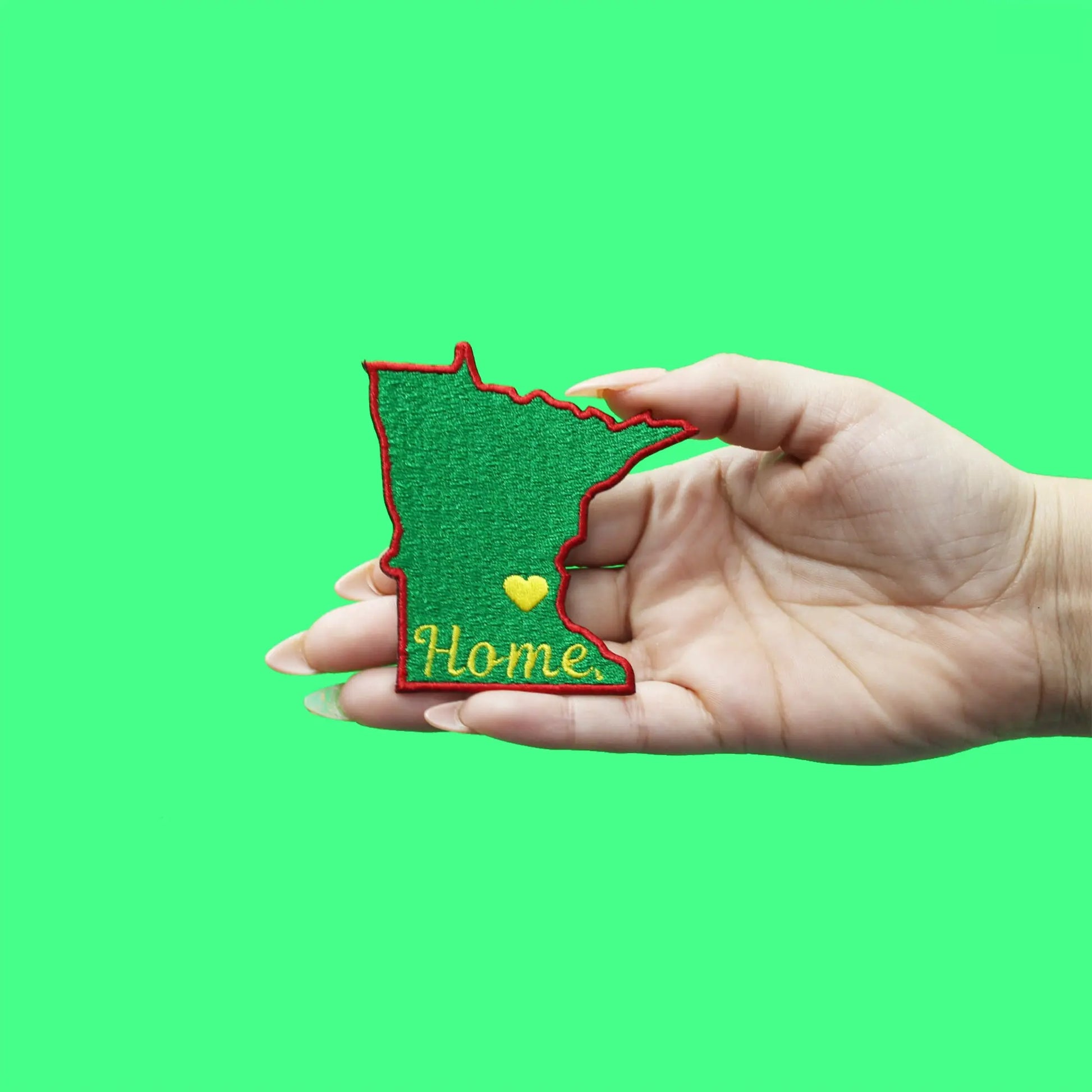 Minnesota Home State Patch Hockey Parody Embroidered Iron On - Green/Red 