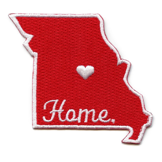 Missouri Home State Patch Football Parody Embroidered Iron On - Red 