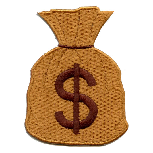 Money Bag Dollar Sign Brown Emoji Iron On Embroidered Patch - LARGE 
