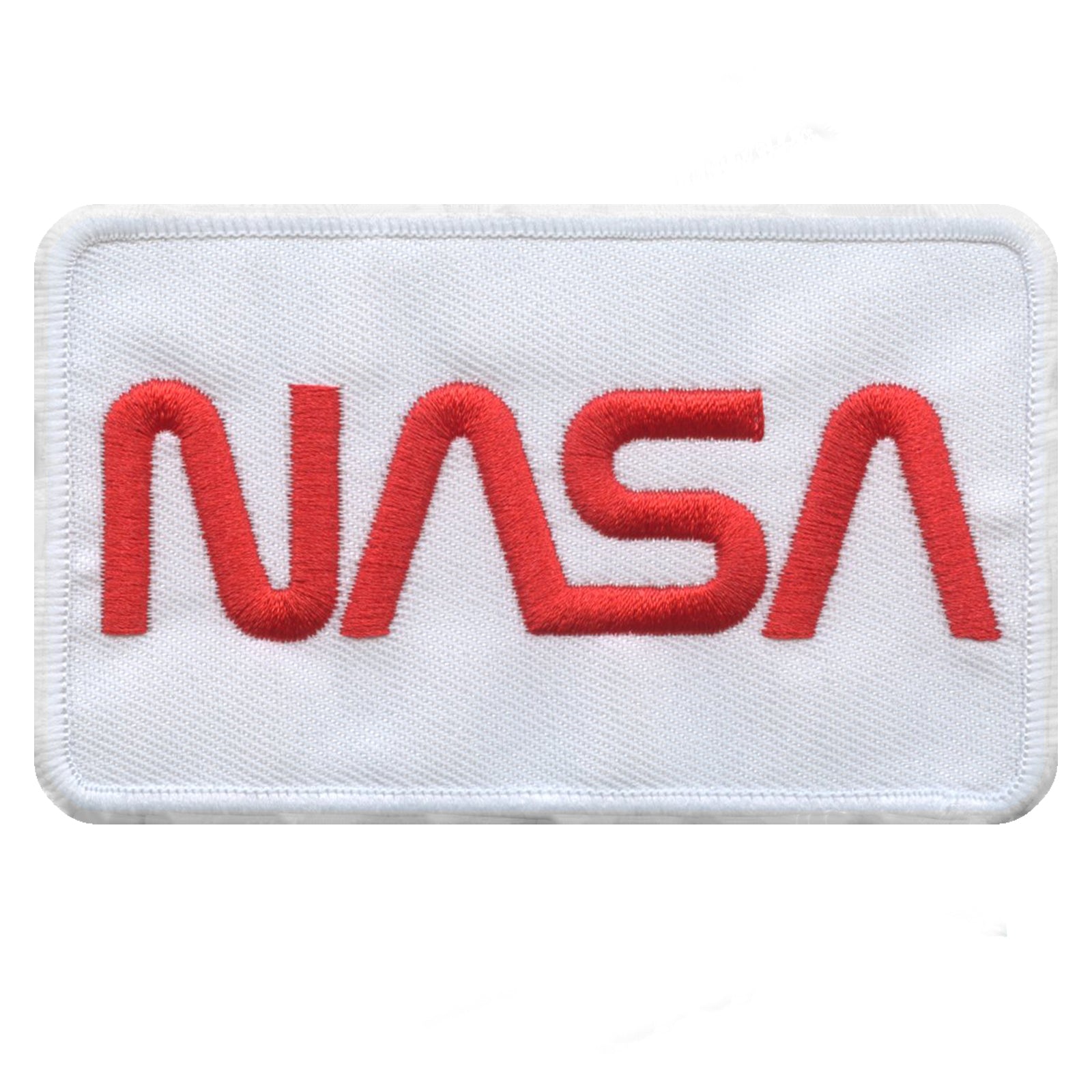 NASA Script Logo White Box Embroidered Iron On Patch