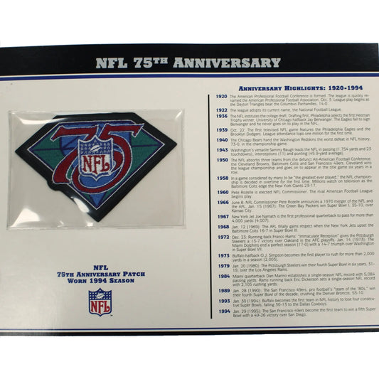 NFL 75th Anniversary Willabee & Ward Patch With Stat Card 