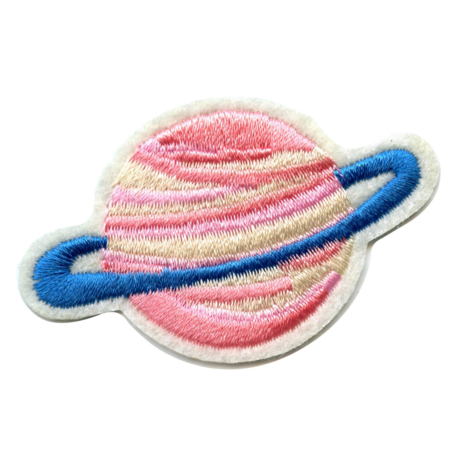 Small Pink Planet With Blue Ring Embroidered Iron On Patch – Patch ...