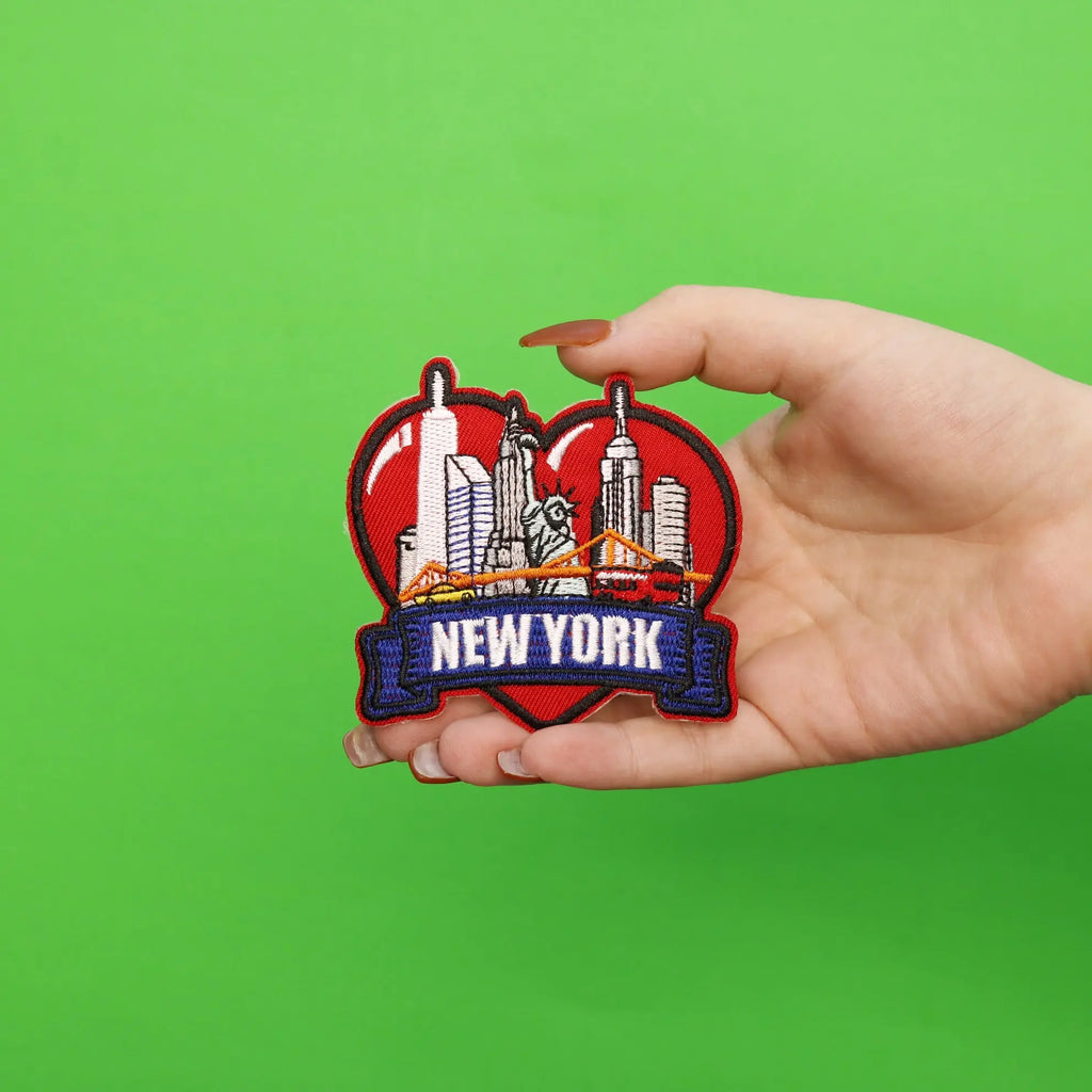 New York Skyline Red Heart Iron On Patch
