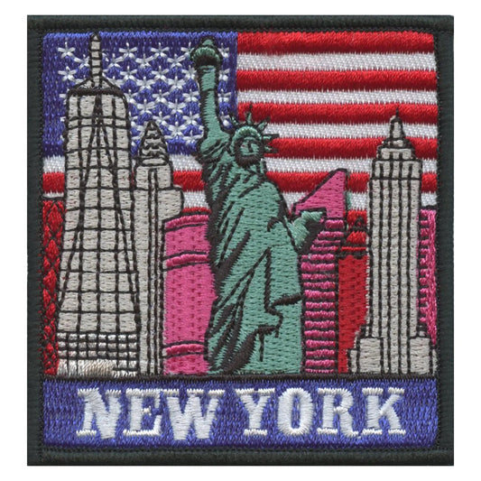 New York Skyline With Flag Square Embroidered Patch 