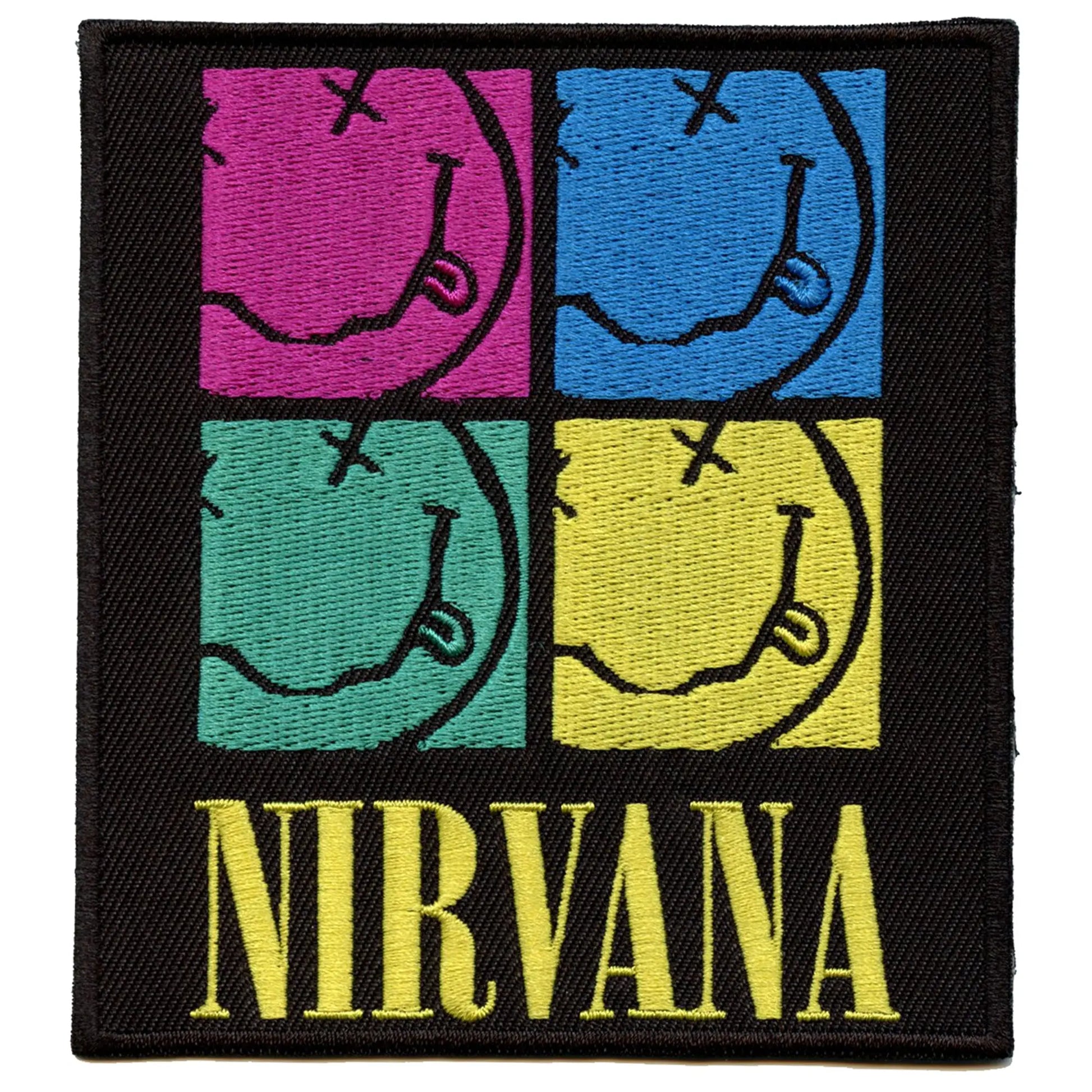 Nirvana Colorful Smiley Squares Patch Grunge Rock Band Embroidered Iron On
