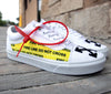 White Vans Old Skool x OFF White Custom Handmade Shoes By Patch Collection 