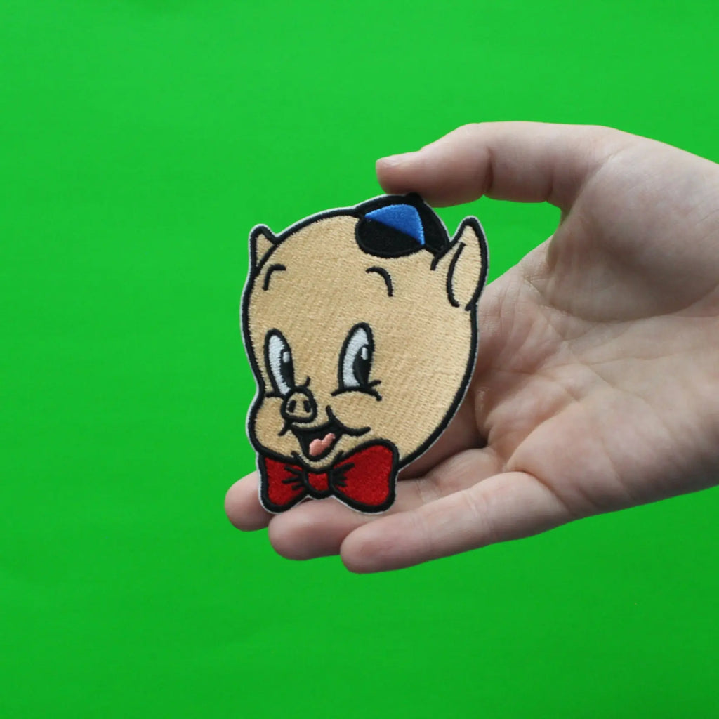 Official Porky the Pig Smiling Head Embroidered Iron On Patch 