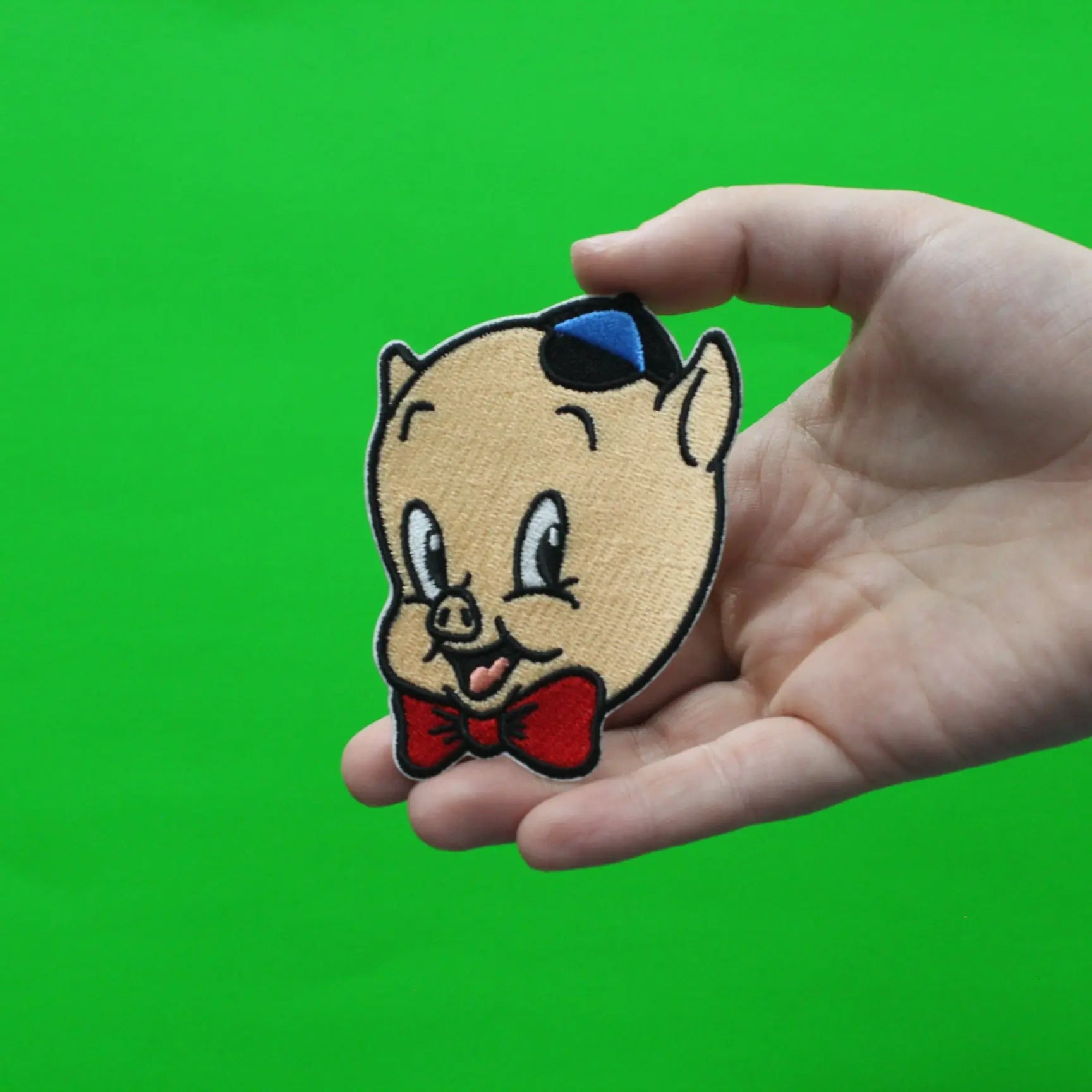 Official Porky the Pig Smiling Head Embroidered Iron On Patch 