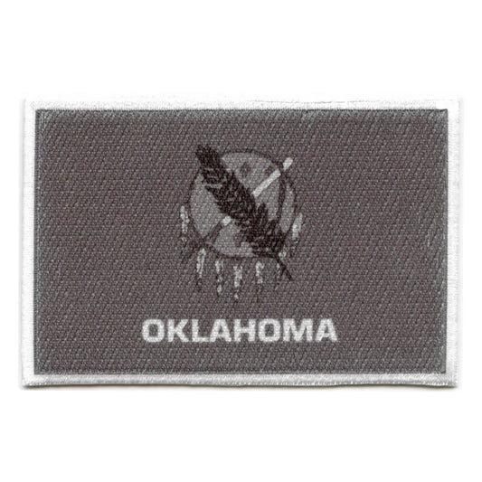 Oklahoma Patch State Flag Grayscale Embroidered Iron On 