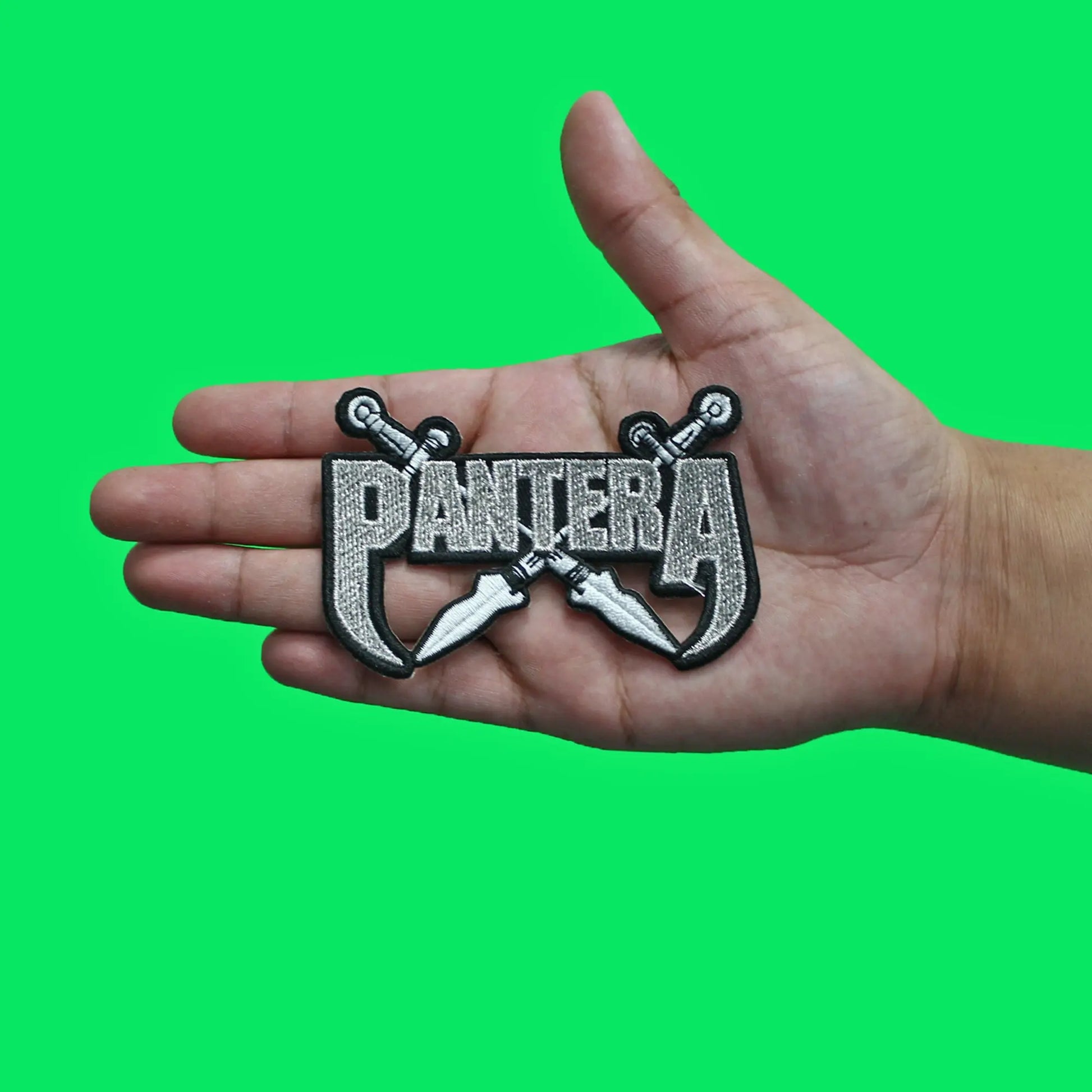 Pantera Fang Blades Patch Silver Heavy Metal Embroidered Iron On