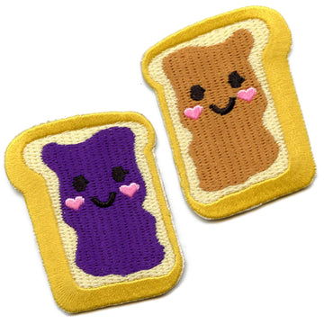 Peanut Butter And Jelly Matching Iron On Embroidered Patch Set 