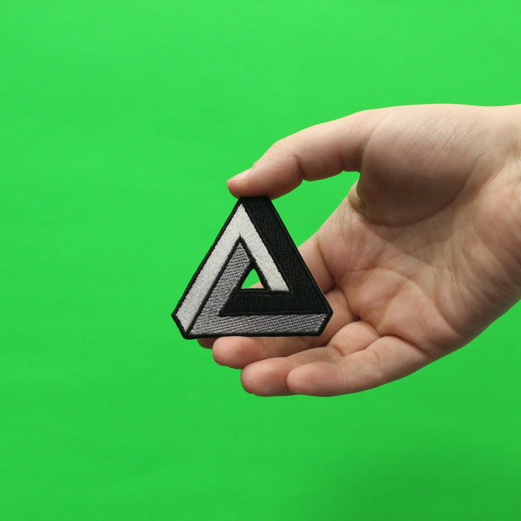 Penrose Monochrome Impossible Triangle Iron on Embroidered Patch