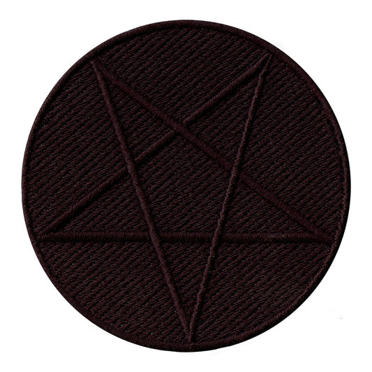 All Black Pentagram Symbol Iron On Embroidered Patch 