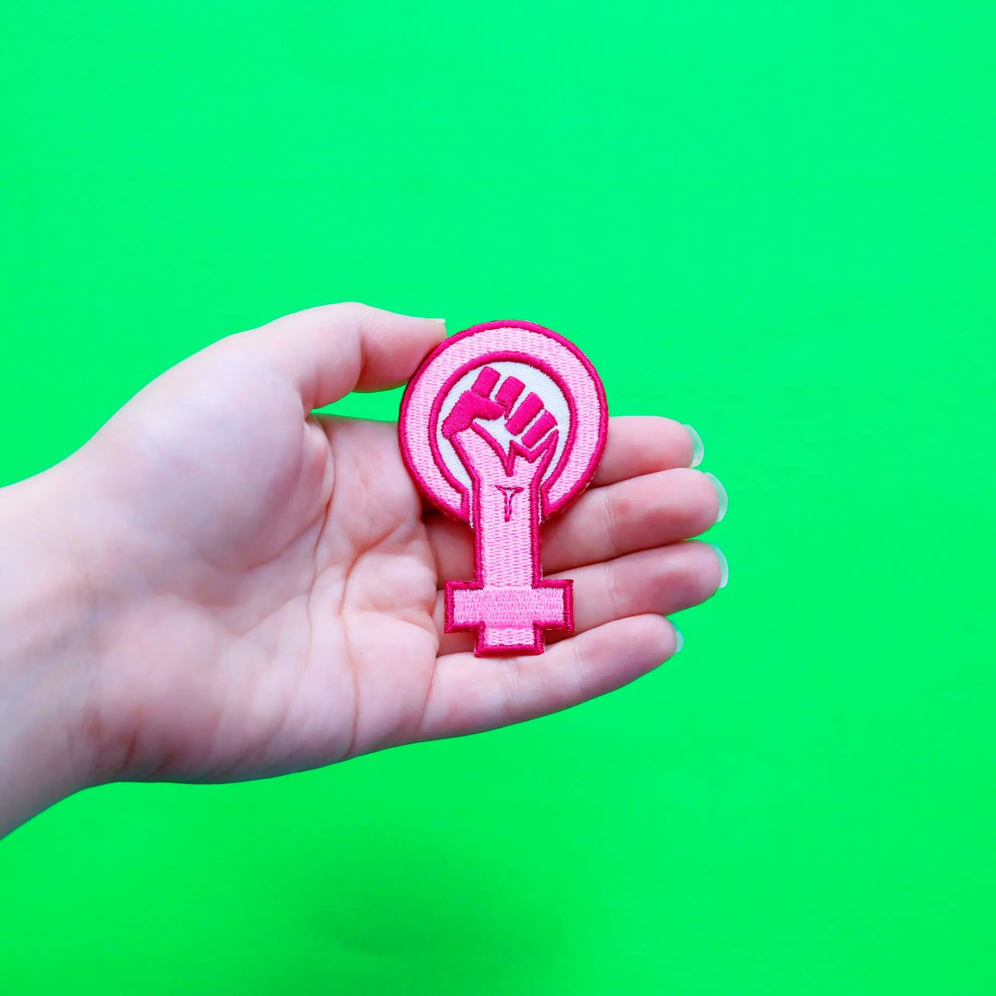 Pink Feminist Fist Logo Embroidered Iron On Patch