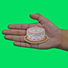 Round Birthday Cake Patch Pink Frosting Dessert Embroidered Iron-On