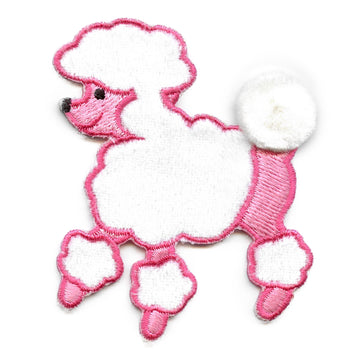 Pink Poodle Embroidered Applique Iron On Patch 