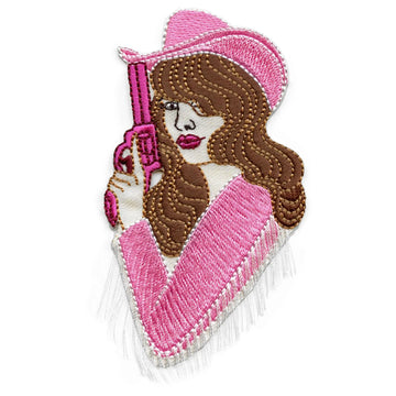 Pink Western Fringe Cowgirl Patch Gunslinger Female Rodeo Embroidered Iron On