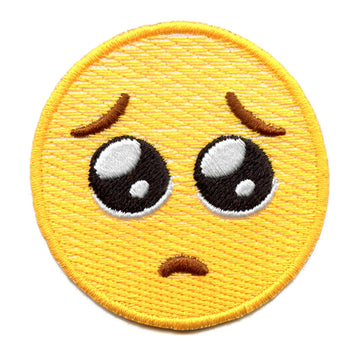 Pleading Face Emoji Patch Begging Hope Embroidered Iron On 