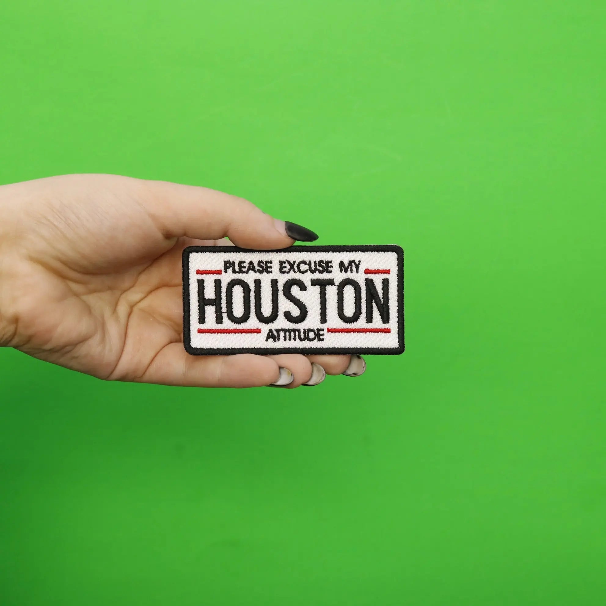 Please Excuse My Houston Attitude License Plate Iron On Patch